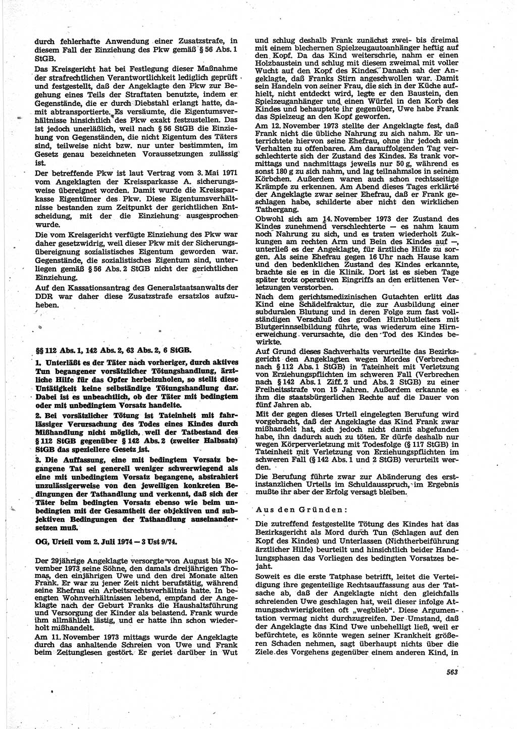 Neue Justiz (NJ), Zeitschrift für Recht und Rechtswissenschaft [Deutsche Demokratische Republik (DDR)], 28. Jahrgang 1974, Seite 563 (NJ DDR 1974, S. 563)