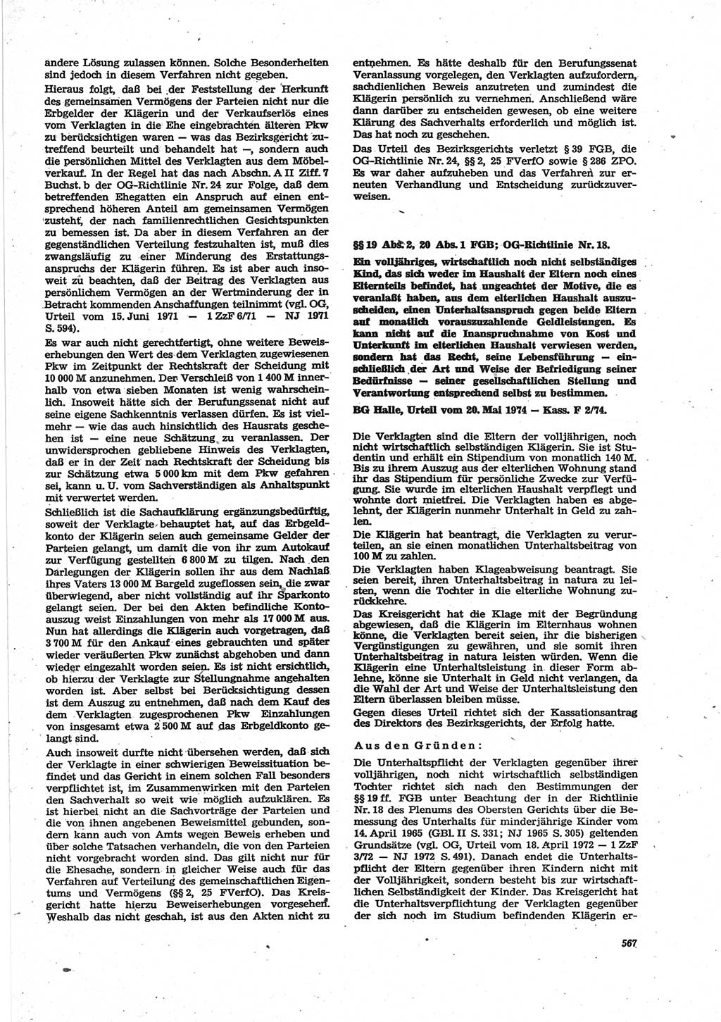 Neue Justiz (NJ), Zeitschrift für Recht und Rechtswissenschaft [Deutsche Demokratische Republik (DDR)], 28. Jahrgang 1974, Seite 567 (NJ DDR 1974, S. 567)