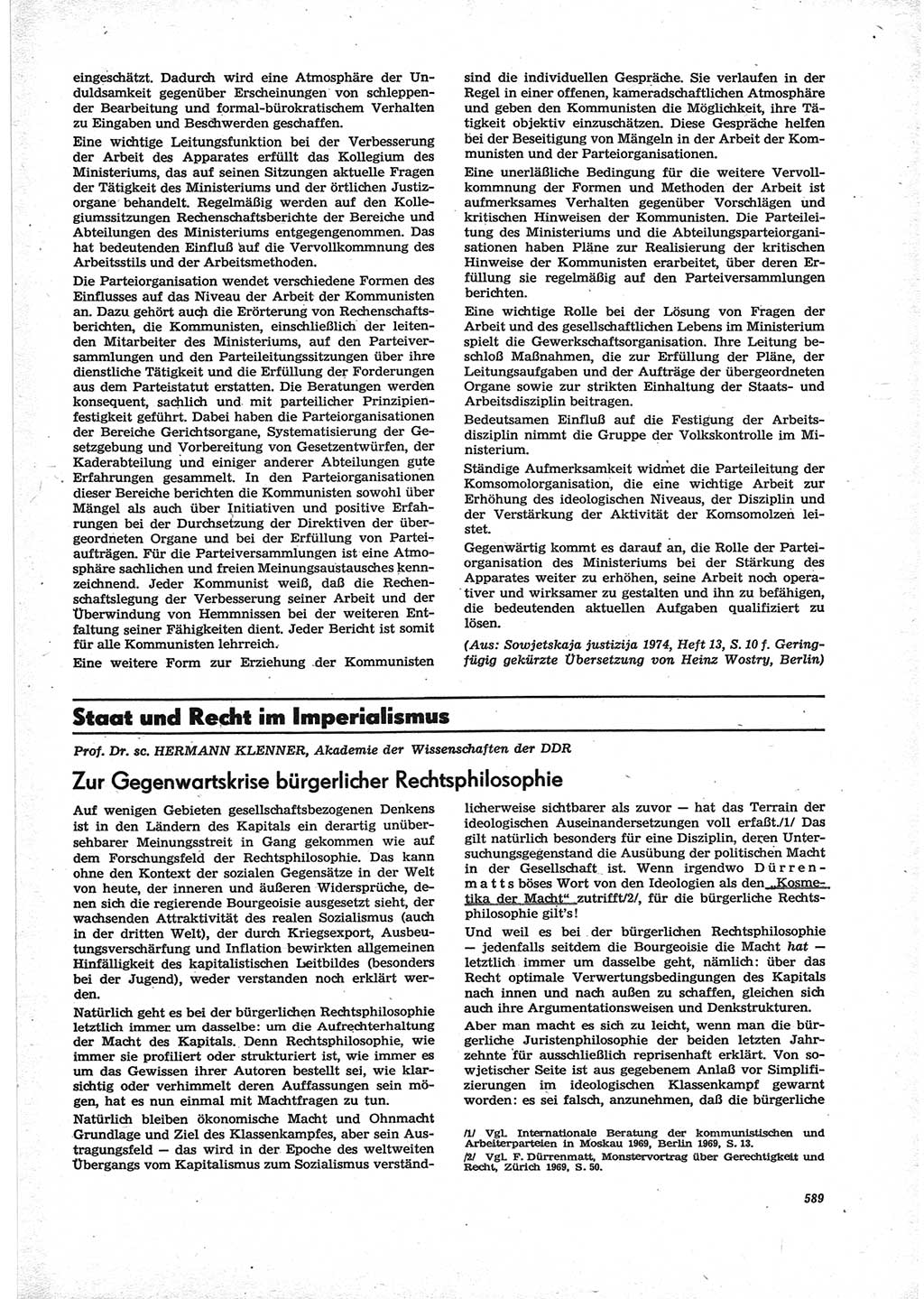 Neue Justiz (NJ), Zeitschrift für Recht und Rechtswissenschaft [Deutsche Demokratische Republik (DDR)], 28. Jahrgang 1974, Seite 589 (NJ DDR 1974, S. 589)