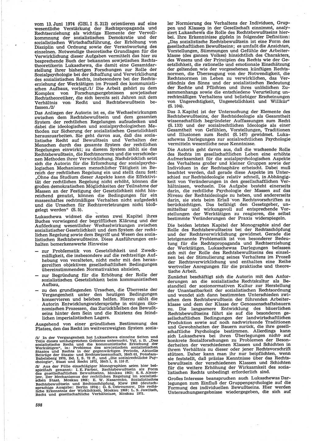 Neue Justiz (NJ), Zeitschrift für Recht und Rechtswissenschaft [Deutsche Demokratische Republik (DDR)], 28. Jahrgang 1974, Seite 598 (NJ DDR 1974, S. 598)