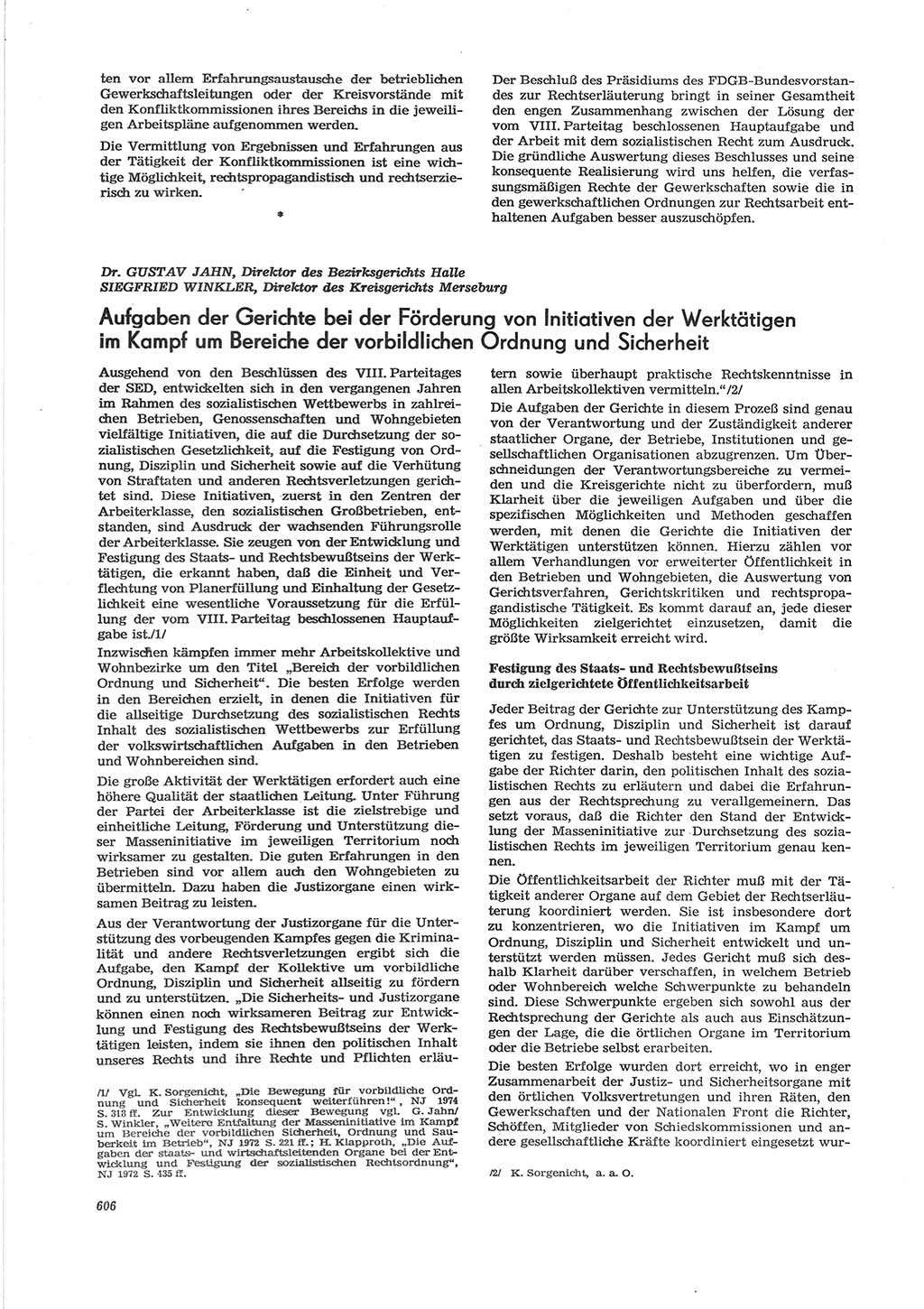 Neue Justiz (NJ), Zeitschrift für Recht und Rechtswissenschaft [Deutsche Demokratische Republik (DDR)], 28. Jahrgang 1974, Seite 606 (NJ DDR 1974, S. 606)