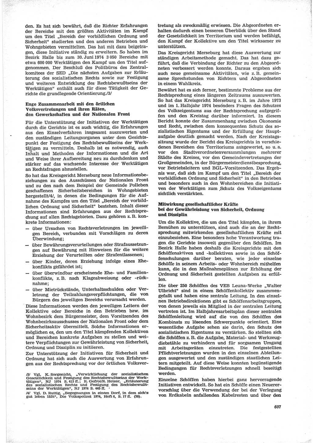 Neue Justiz (NJ), Zeitschrift für Recht und Rechtswissenschaft [Deutsche Demokratische Republik (DDR)], 28. Jahrgang 1974, Seite 607 (NJ DDR 1974, S. 607)