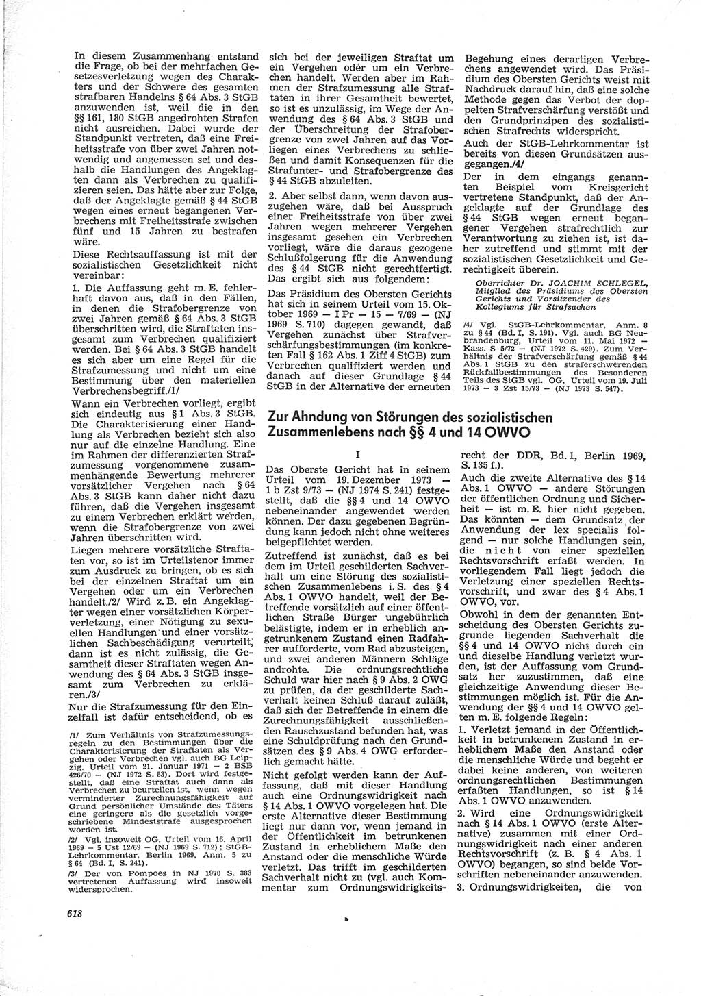 Neue Justiz (NJ), Zeitschrift für Recht und Rechtswissenschaft [Deutsche Demokratische Republik (DDR)], 28. Jahrgang 1974, Seite 618 (NJ DDR 1974, S. 618)