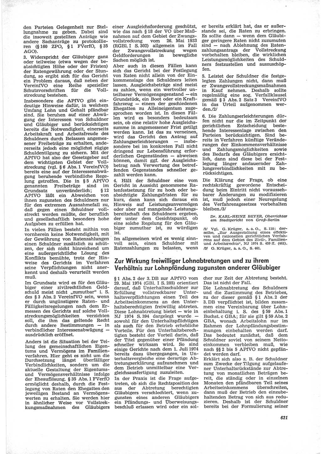 Neue Justiz (NJ), Zeitschrift für Recht und Rechtswissenschaft [Deutsche Demokratische Republik (DDR)], 28. Jahrgang 1974, Seite 621 (NJ DDR 1974, S. 621)