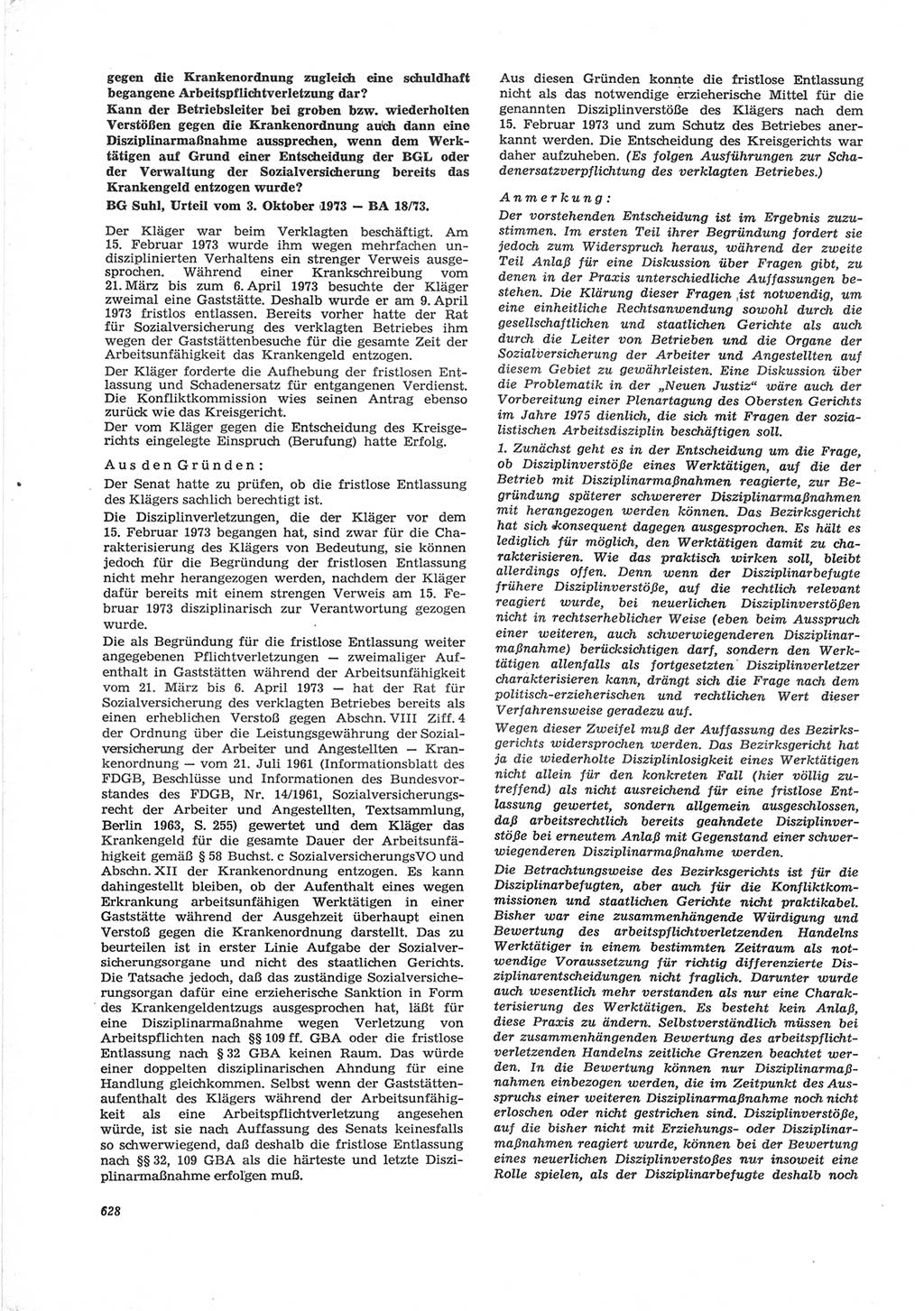 Neue Justiz (NJ), Zeitschrift für Recht und Rechtswissenschaft [Deutsche Demokratische Republik (DDR)], 28. Jahrgang 1974, Seite 628 (NJ DDR 1974, S. 628)