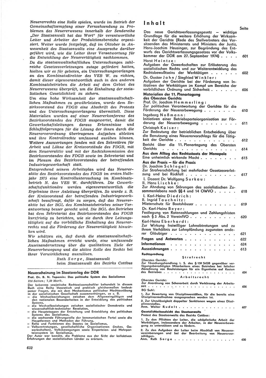 Neue Justiz (NJ), Zeitschrift für Recht und Rechtswissenschaft [Deutsche Demokratische Republik (DDR)], 28. Jahrgang 1974, Seite 632 (NJ DDR 1974, S. 632)