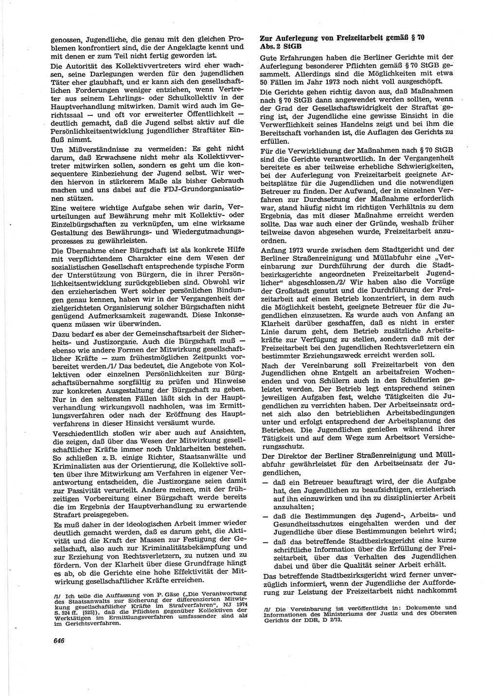 Neue Justiz (NJ), Zeitschrift für Recht und Rechtswissenschaft [Deutsche Demokratische Republik (DDR)], 28. Jahrgang 1974, Seite 646 (NJ DDR 1974, S. 646)