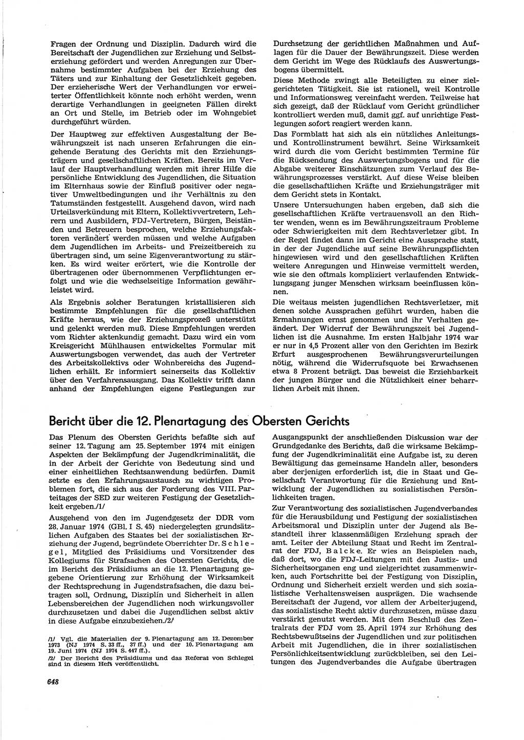 Neue Justiz (NJ), Zeitschrift für Recht und Rechtswissenschaft [Deutsche Demokratische Republik (DDR)], 28. Jahrgang 1974, Seite 648 (NJ DDR 1974, S. 648)