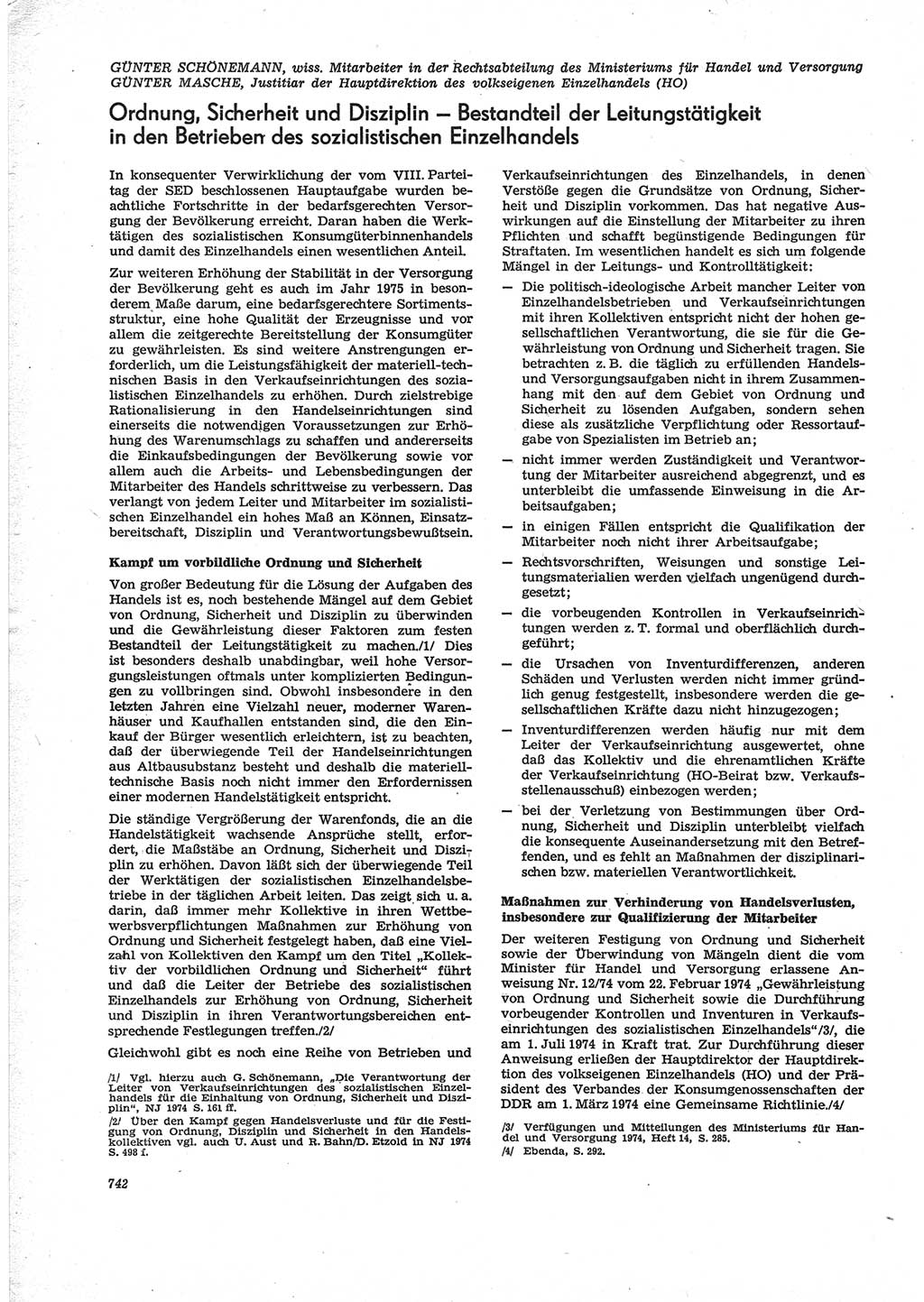 Neue Justiz (NJ), Zeitschrift für Recht und Rechtswissenschaft [Deutsche Demokratische Republik (DDR)], 28. Jahrgang 1974, Seite 742 (NJ DDR 1974, S. 742)