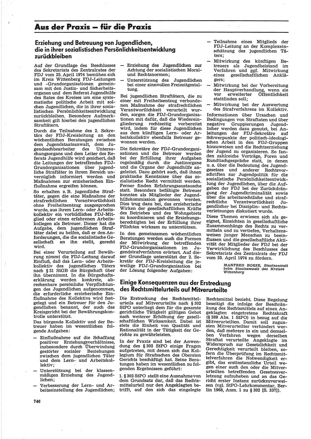 Neue Justiz (NJ), Zeitschrift für Recht und Rechtswissenschaft [Deutsche Demokratische Republik (DDR)], 28. Jahrgang 1974, Seite 746 (NJ DDR 1974, S. 746)