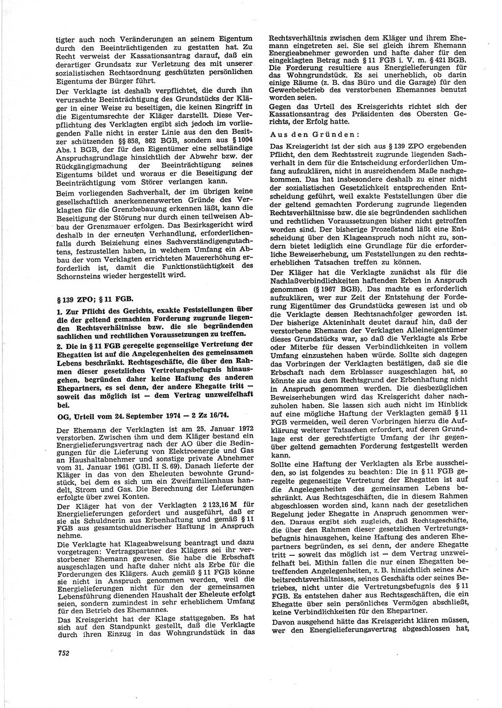 Neue Justiz (NJ), Zeitschrift für Recht und Rechtswissenschaft [Deutsche Demokratische Republik (DDR)], 28. Jahrgang 1974, Seite 752 (NJ DDR 1974, S. 752)