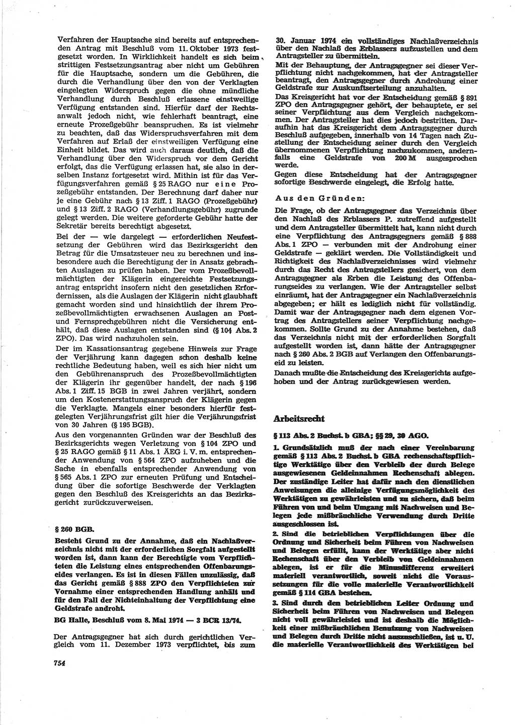 Neue Justiz (NJ), Zeitschrift für Recht und Rechtswissenschaft [Deutsche Demokratische Republik (DDR)], 28. Jahrgang 1974, Seite 754 (NJ DDR 1974, S. 754)