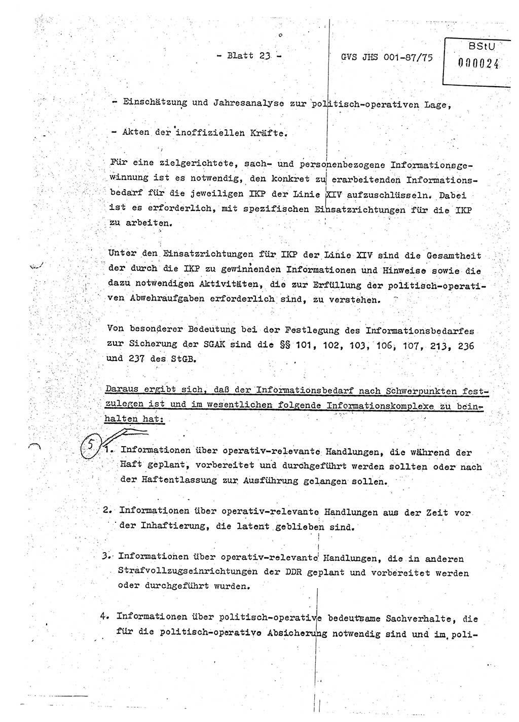 Diplomarbeit Hauptmann Volkmar Heinz (Abt. ⅩⅣ), Oberleutnant Lothar Rüdiger (BV Lpz. Abt. Ⅺ), Ministerium für Staatssicherheit (MfS) [Deutsche Demokratische Republik (DDR)], Juristische Hochschule (JHS), Geheime Verschlußsache (GVS) o001-87/75, Potsdam 1975, Seite 23 (Dipl.-Arb. MfS DDR JHS GVS o001-87/75 1975, S. 23)