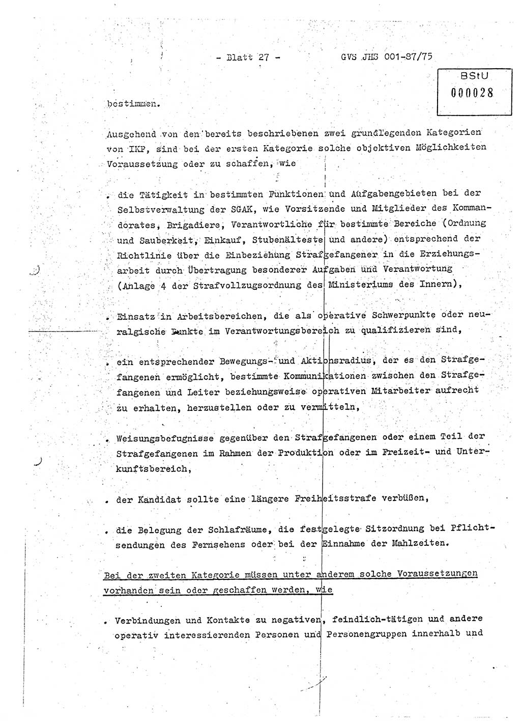 Diplomarbeit Hauptmann Volkmar Heinz (Abt. ⅩⅣ), Oberleutnant Lothar Rüdiger (BV Lpz. Abt. Ⅺ), Ministerium für Staatssicherheit (MfS) [Deutsche Demokratische Republik (DDR)], Juristische Hochschule (JHS), Geheime Verschlußsache (GVS) o001-87/75, Potsdam 1975, Seite 27 (Dipl.-Arb. MfS DDR JHS GVS o001-87/75 1975, S. 27)