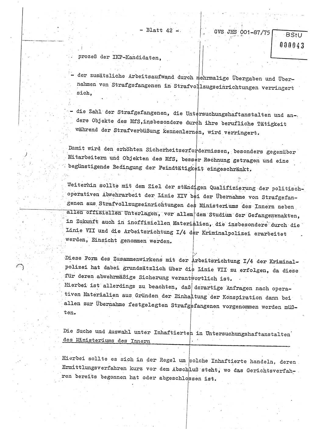 Diplomarbeit Hauptmann Volkmar Heinz (Abt. ⅩⅣ), Oberleutnant Lothar Rüdiger (BV Lpz. Abt. Ⅺ), Ministerium für Staatssicherheit (MfS) [Deutsche Demokratische Republik (DDR)], Juristische Hochschule (JHS), Geheime Verschlußsache (GVS) o001-87/75, Potsdam 1975, Seite 42 (Dipl.-Arb. MfS DDR JHS GVS o001-87/75 1975, S. 42)