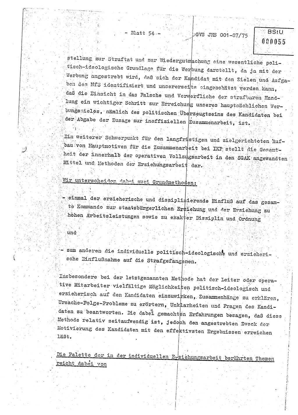 Diplomarbeit Hauptmann Volkmar Heinz (Abt. ⅩⅣ), Oberleutnant Lothar Rüdiger (BV Lpz. Abt. Ⅺ), Ministerium für Staatssicherheit (MfS) [Deutsche Demokratische Republik (DDR)], Juristische Hochschule (JHS), Geheime Verschlußsache (GVS) o001-87/75, Potsdam 1975, Seite 54 (Dipl.-Arb. MfS DDR JHS GVS o001-87/75 1975, S. 54)