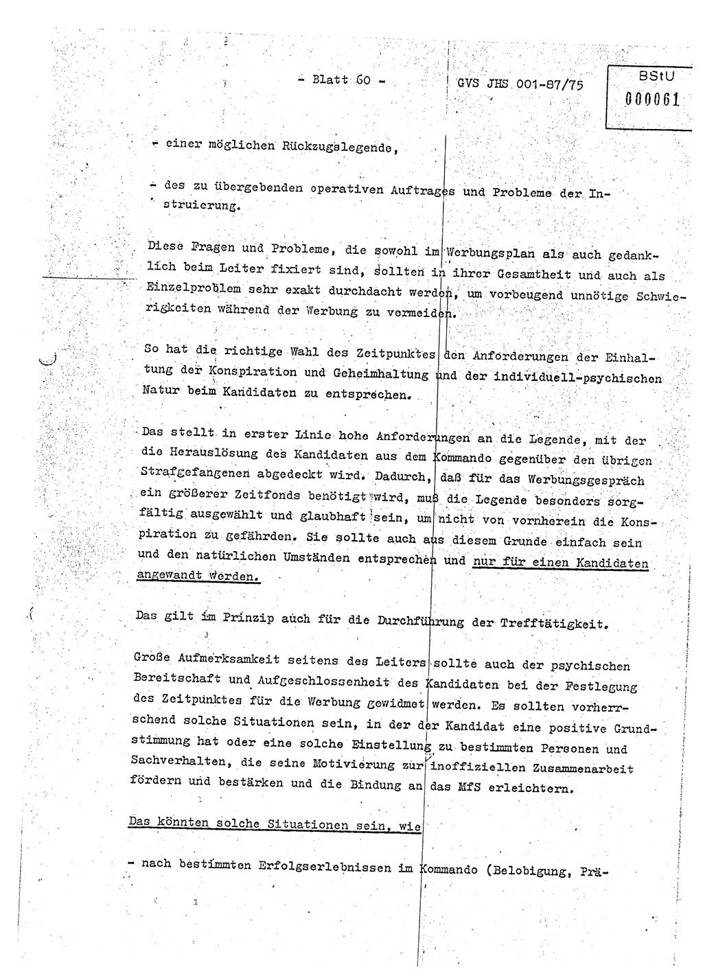 Diplomarbeit Hauptmann Volkmar Heinz (Abt. ⅩⅣ), Oberleutnant Lothar Rüdiger (BV Lpz. Abt. Ⅺ), Ministerium für Staatssicherheit (MfS) [Deutsche Demokratische Republik (DDR)], Juristische Hochschule (JHS), Geheime Verschlußsache (GVS) o001-87/75, Potsdam 1975, Seite 60 (Dipl.-Arb. MfS DDR JHS GVS o001-87/75 1975, S. 60)