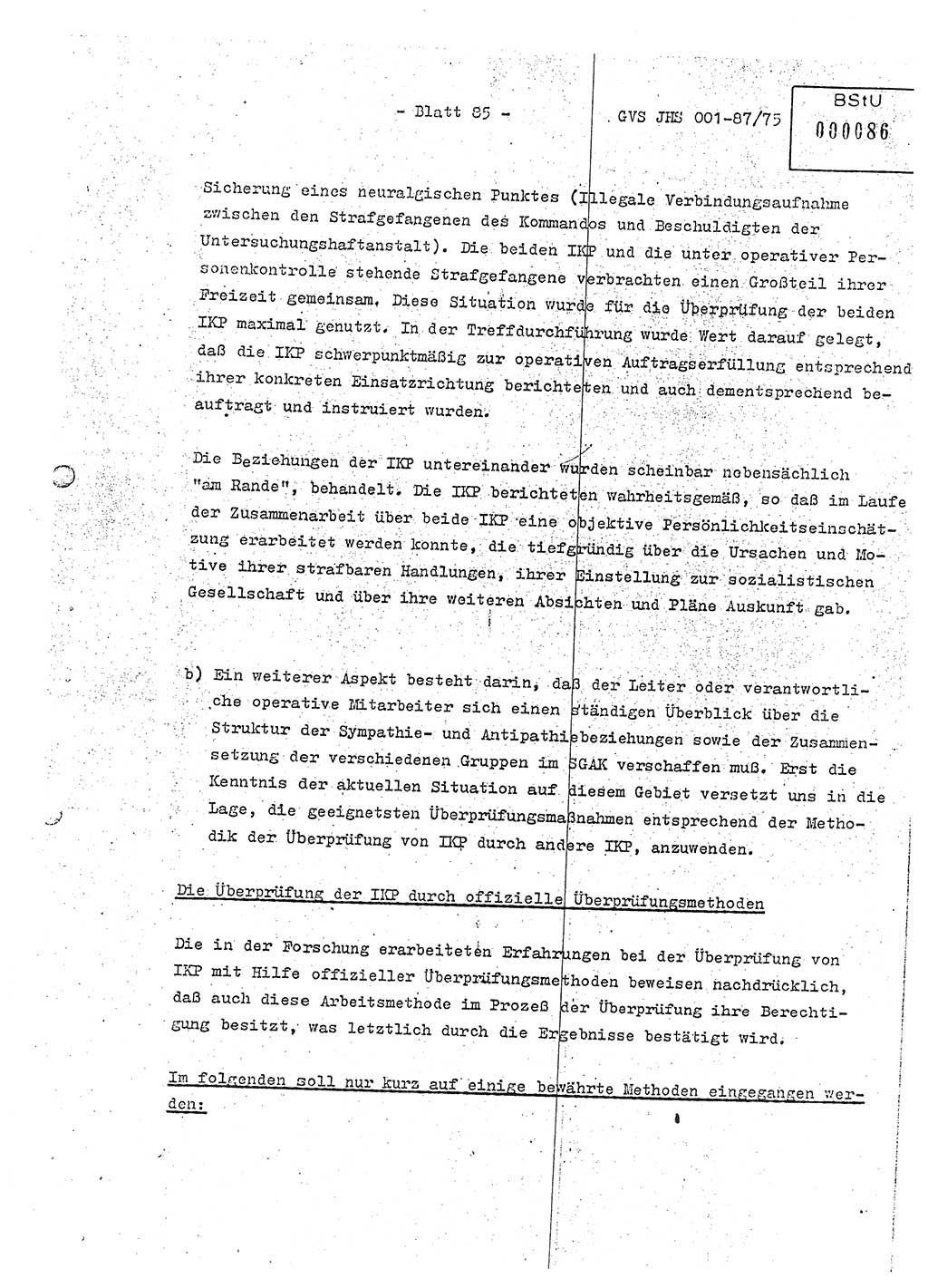 Diplomarbeit Hauptmann Volkmar Heinz (Abt. ⅩⅣ), Oberleutnant Lothar Rüdiger (BV Lpz. Abt. Ⅺ), Ministerium für Staatssicherheit (MfS) [Deutsche Demokratische Republik (DDR)], Juristische Hochschule (JHS), Geheime Verschlußsache (GVS) o001-87/75, Potsdam 1975, Seite 85 (Dipl.-Arb. MfS DDR JHS GVS o001-87/75 1975, S. 85)
