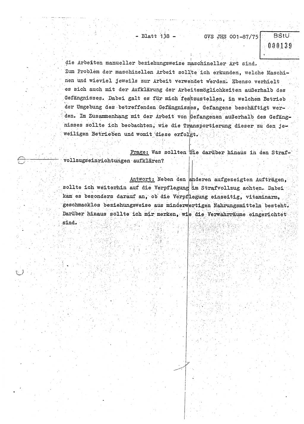 Diplomarbeit Hauptmann Volkmar Heinz (Abt. ⅩⅣ), Oberleutnant Lothar Rüdiger (BV Lpz. Abt. Ⅺ), Ministerium für Staatssicherheit (MfS) [Deutsche Demokratische Republik (DDR)], Juristische Hochschule (JHS), Geheime Verschlußsache (GVS) o001-87/75, Potsdam 1975, Seite 138 (Dipl.-Arb. MfS DDR JHS GVS o001-87/75 1975, S. 138)