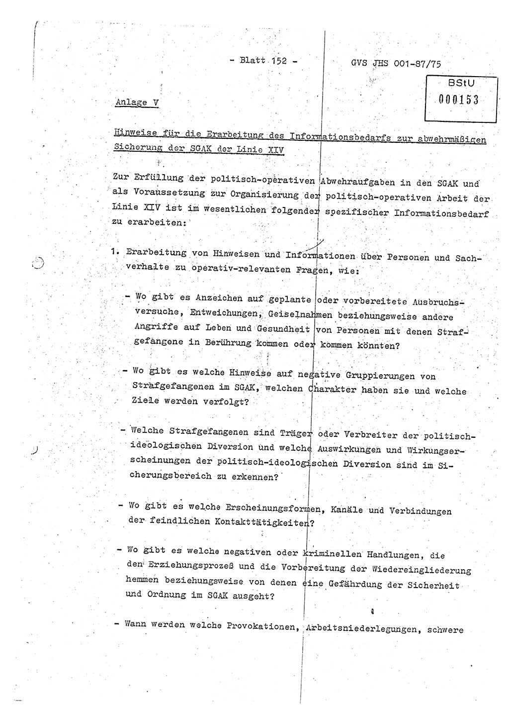Diplomarbeit Hauptmann Volkmar Heinz (Abt. ⅩⅣ), Oberleutnant Lothar Rüdiger (BV Lpz. Abt. Ⅺ), Ministerium für Staatssicherheit (MfS) [Deutsche Demokratische Republik (DDR)], Juristische Hochschule (JHS), Geheime Verschlußsache (GVS) o001-87/75, Potsdam 1975, Seite 152 (Dipl.-Arb. MfS DDR JHS GVS o001-87/75 1975, S. 152)