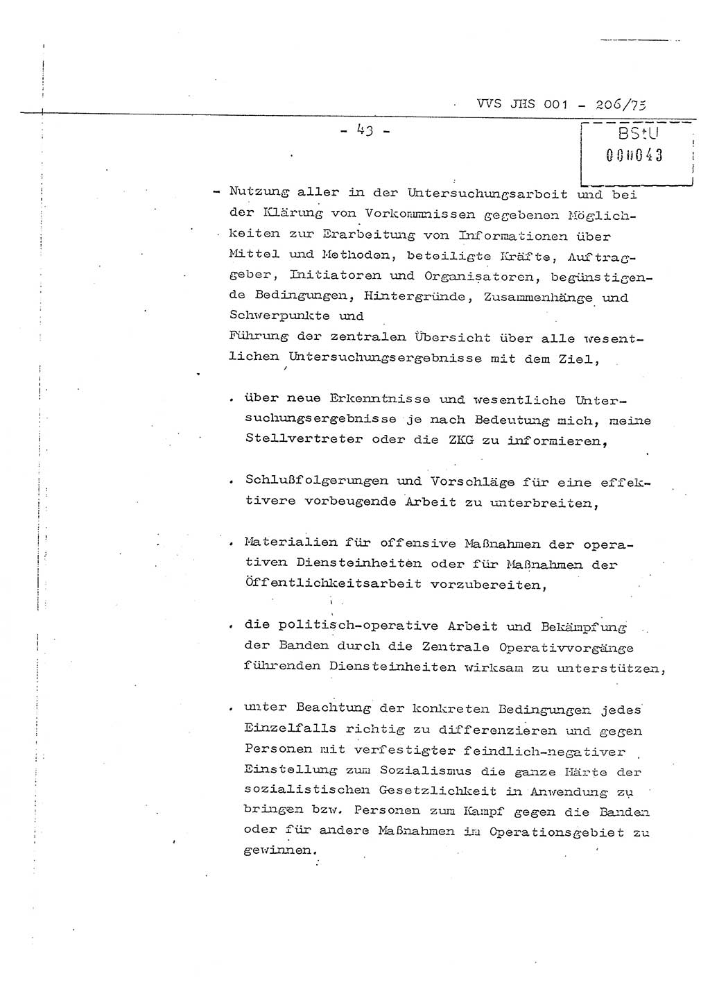 Dissertation Generalmajor Manfred Hummitzsch (Leiter der BV Leipzig), Generalmajor Heinz Fiedler (HA Ⅵ), Oberst Rolf Fister (HA Ⅸ), Ministerium für Staatssicherheit (MfS) [Deutsche Demokratische Republik (DDR)], Juristische Hochschule (JHS), Vertrauliche Verschlußsache (VVS) 001-206/75, Potsdam 1975, Seite 43 (Diss. MfS DDR JHS VVS 001-206/75 1975, S. 43)