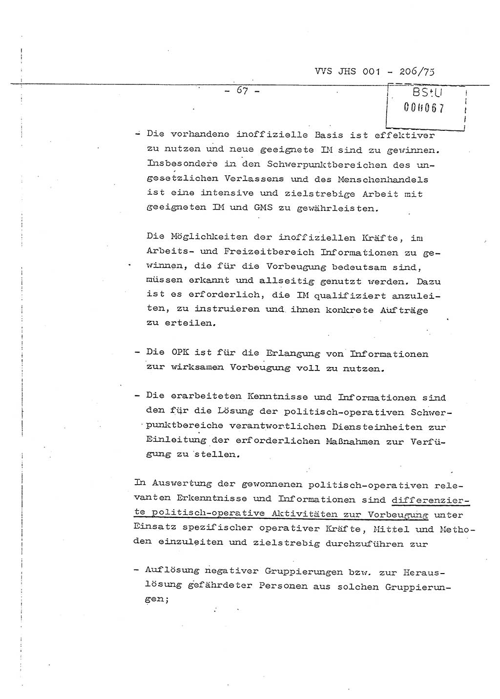 Dissertation Generalmajor Manfred Hummitzsch (Leiter der BV Leipzig), Generalmajor Heinz Fiedler (HA Ⅵ), Oberst Rolf Fister (HA Ⅸ), Ministerium für Staatssicherheit (MfS) [Deutsche Demokratische Republik (DDR)], Juristische Hochschule (JHS), Vertrauliche Verschlußsache (VVS) 001-206/75, Potsdam 1975, Seite 67 (Diss. MfS DDR JHS VVS 001-206/75 1975, S. 67)