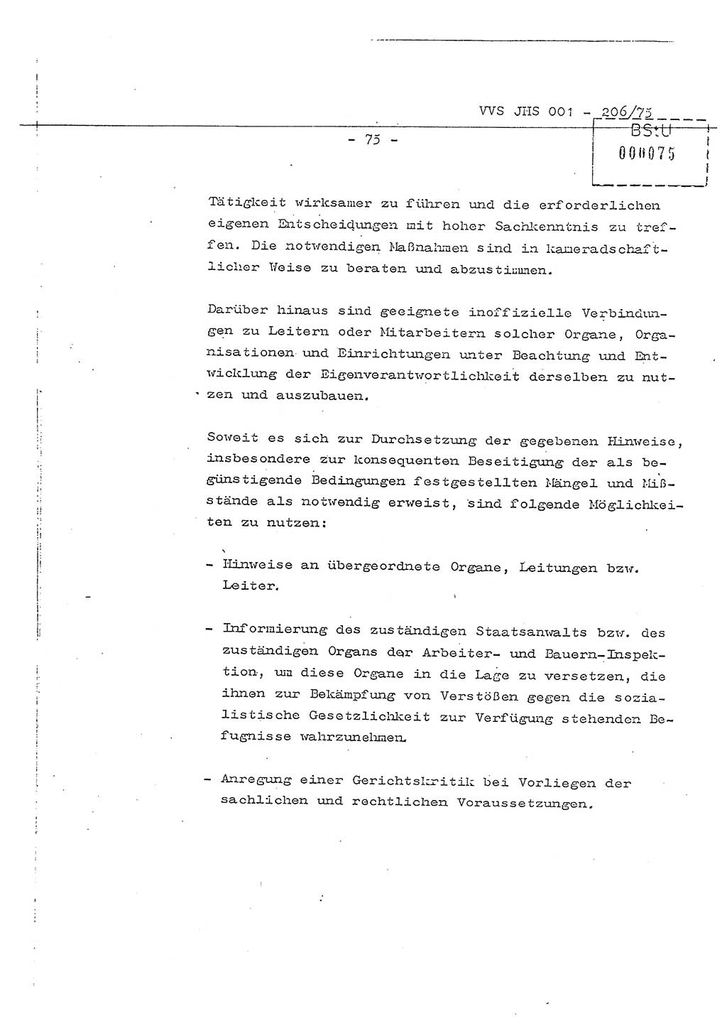 Dissertation Generalmajor Manfred Hummitzsch (Leiter der BV Leipzig), Generalmajor Heinz Fiedler (HA Ⅵ), Oberst Rolf Fister (HA Ⅸ), Ministerium für Staatssicherheit (MfS) [Deutsche Demokratische Republik (DDR)], Juristische Hochschule (JHS), Vertrauliche Verschlußsache (VVS) 001-206/75, Potsdam 1975, Seite 75 (Diss. MfS DDR JHS VVS 001-206/75 1975, S. 75)