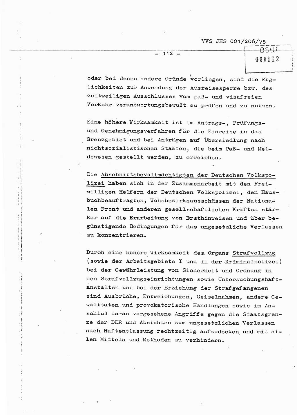 Dissertation Generalmajor Manfred Hummitzsch (Leiter der BV Leipzig), Generalmajor Heinz Fiedler (HA Ⅵ), Oberst Rolf Fister (HA Ⅸ), Ministerium für Staatssicherheit (MfS) [Deutsche Demokratische Republik (DDR)], Juristische Hochschule (JHS), Vertrauliche Verschlußsache (VVS) 001-206/75, Potsdam 1975, Seite 112 (Diss. MfS DDR JHS VVS 001-206/75 1975, S. 112)