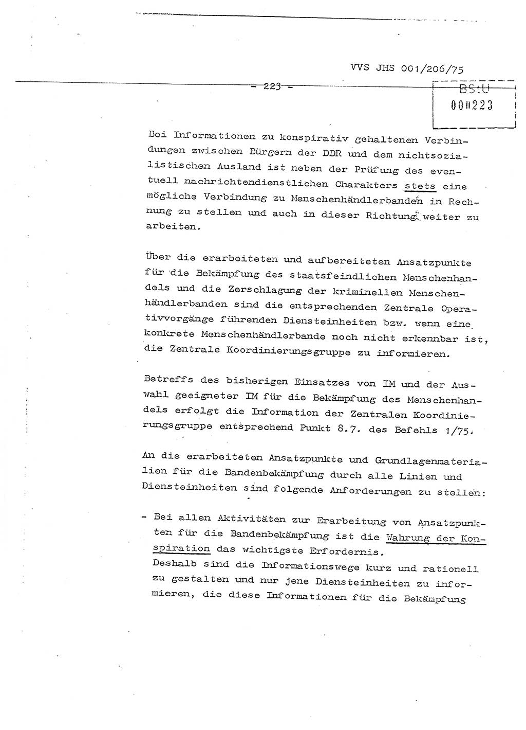 Dissertation Generalmajor Manfred Hummitzsch (Leiter der BV Leipzig), Generalmajor Heinz Fiedler (HA Ⅵ), Oberst Rolf Fister (HA Ⅸ), Ministerium für Staatssicherheit (MfS) [Deutsche Demokratische Republik (DDR)], Juristische Hochschule (JHS), Vertrauliche Verschlußsache (VVS) 001-206/75, Potsdam 1975, Seite 223 (Diss. MfS DDR JHS VVS 001-206/75 1975, S. 223)