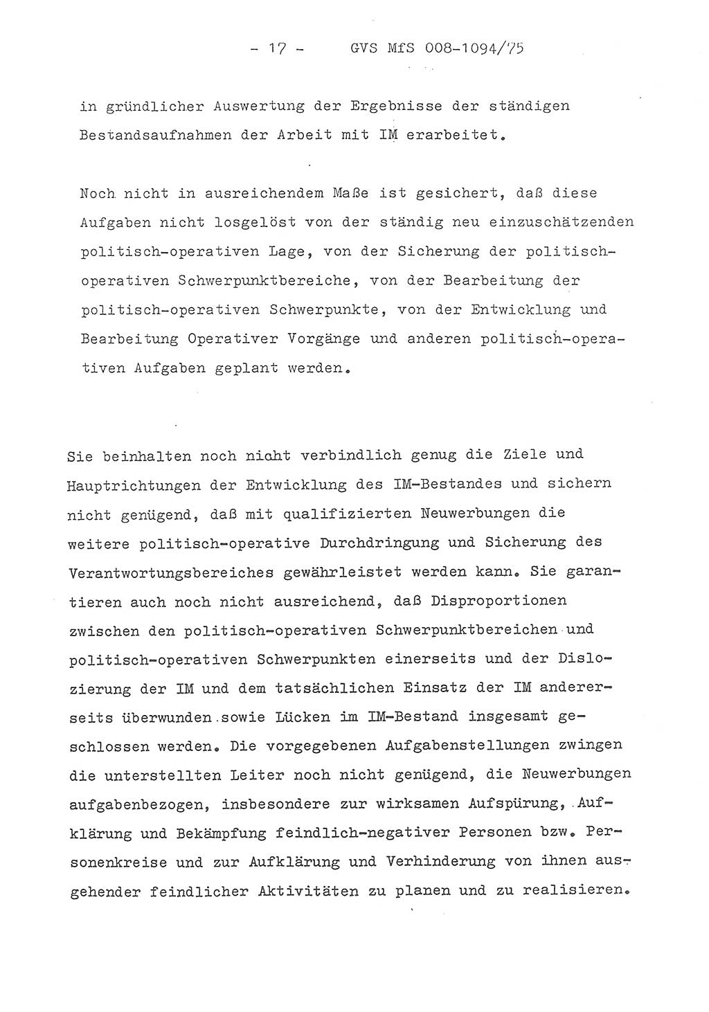 Einführungsreferat des Genossen Minister (Generaloberst Erich Mielke) zum zentralen Führungsseminar (MfS), Deutsche Demokratische Republik (DDR), Ministerium für Staatssicherheit (MfS), Der Minister, Geheime Verschlußsache (GVS) 008-1094/75, Berlin 1975, Blatt 17 (Einf.-Ref. Fü.-Sem. DDR MfS Min. GVS 008-1094/75 1975, Bl. 17)