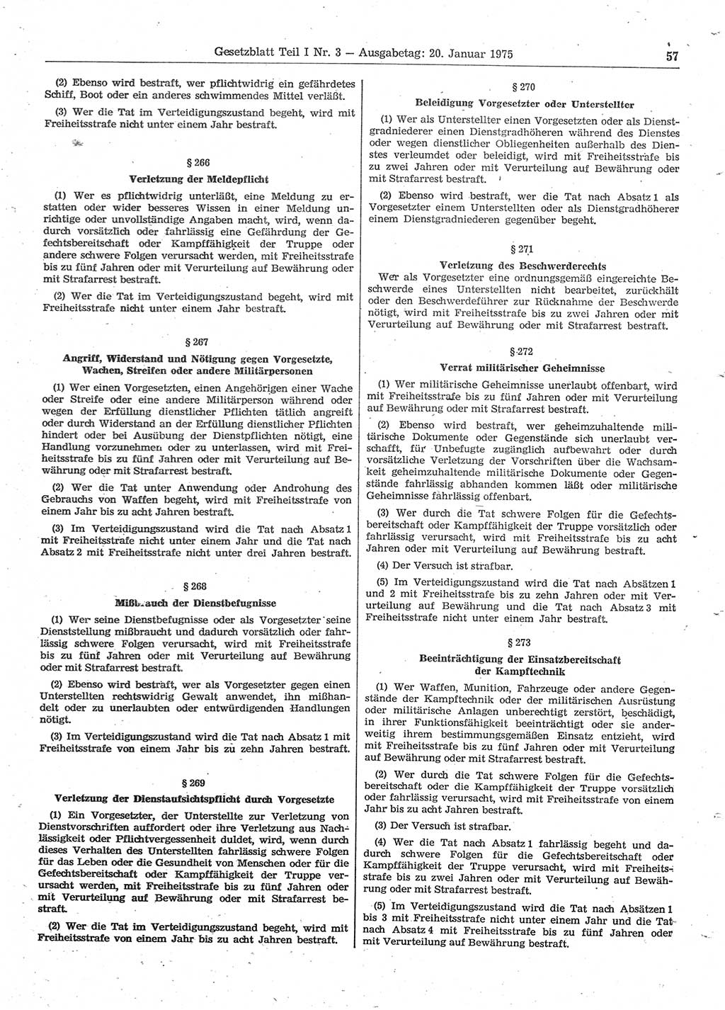 Gesetzblatt (GBl.) der Deutschen Demokratischen Republik (DDR) Teil Ⅰ 1975, Seite 57 (GBl. DDR Ⅰ 1975, S. 57)