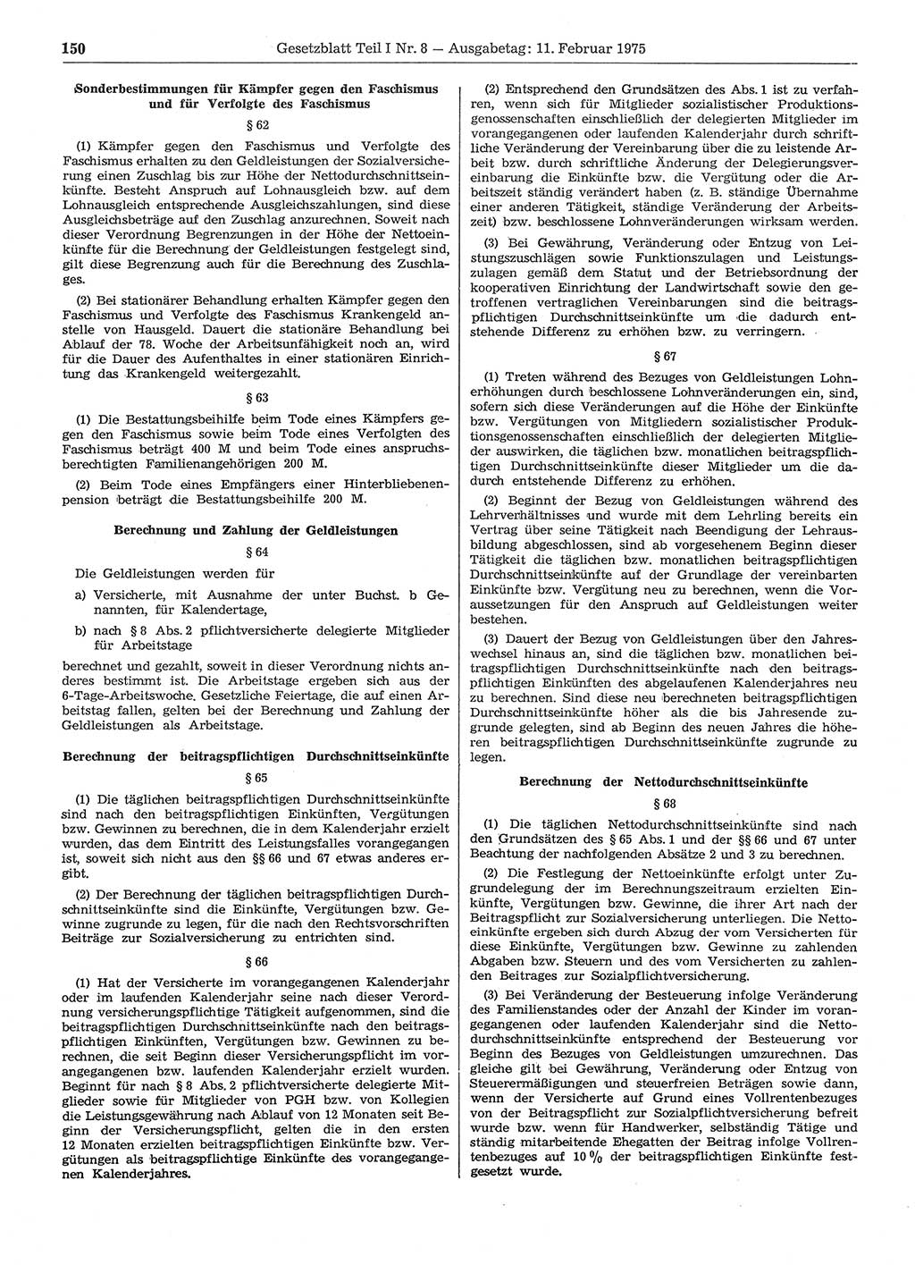 Gesetzblatt (GBl.) der Deutschen Demokratischen Republik (DDR) Teil Ⅰ 1975, Seite 150 (GBl. DDR Ⅰ 1975, S. 150)