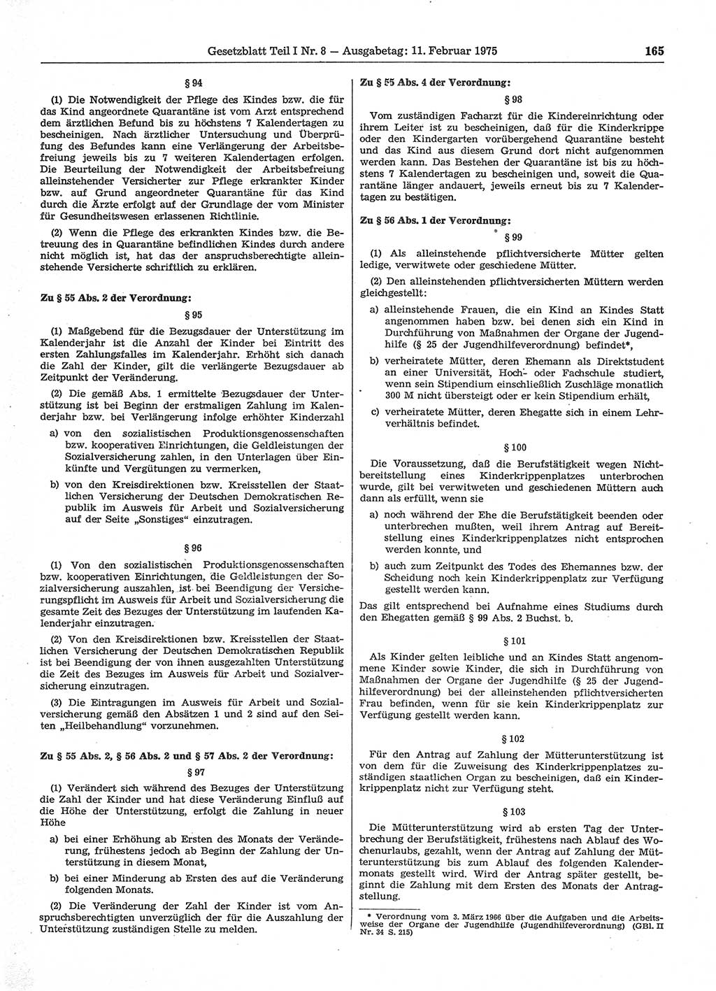 Gesetzblatt (GBl.) der Deutschen Demokratischen Republik (DDR) Teil Ⅰ 1975, Seite 165 (GBl. DDR Ⅰ 1975, S. 165)