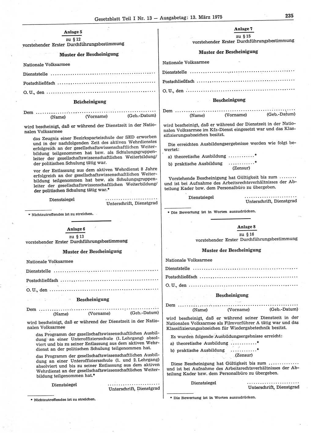 Gesetzblatt (GBl.) der Deutschen Demokratischen Republik (DDR) Teil Ⅰ 1975, Seite 235 (GBl. DDR Ⅰ 1975, S. 235)