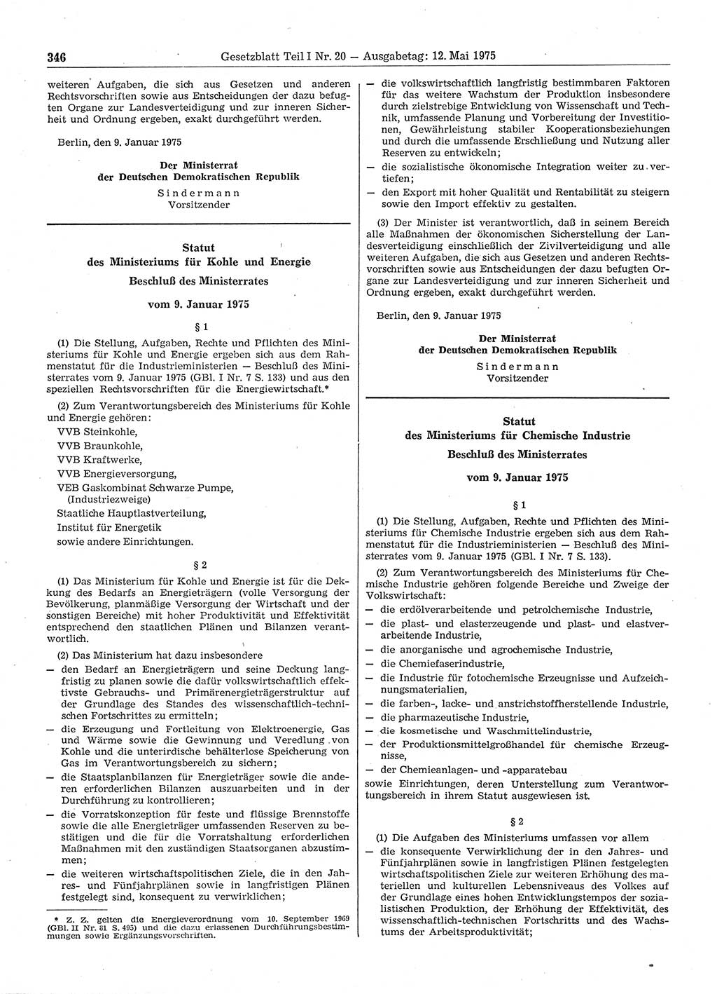 Gesetzblatt (GBl.) der Deutschen Demokratischen Republik (DDR) Teil Ⅰ 1975, Seite 346 (GBl. DDR Ⅰ 1975, S. 346)