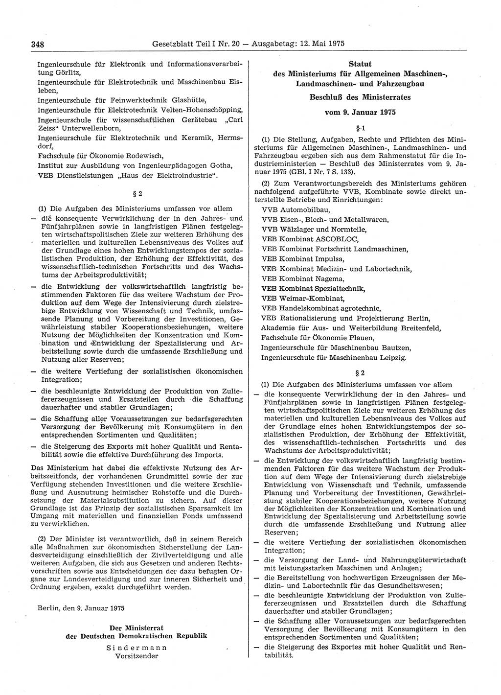 Gesetzblatt (GBl.) der Deutschen Demokratischen Republik (DDR) Teil Ⅰ 1975, Seite 348 (GBl. DDR Ⅰ 1975, S. 348)