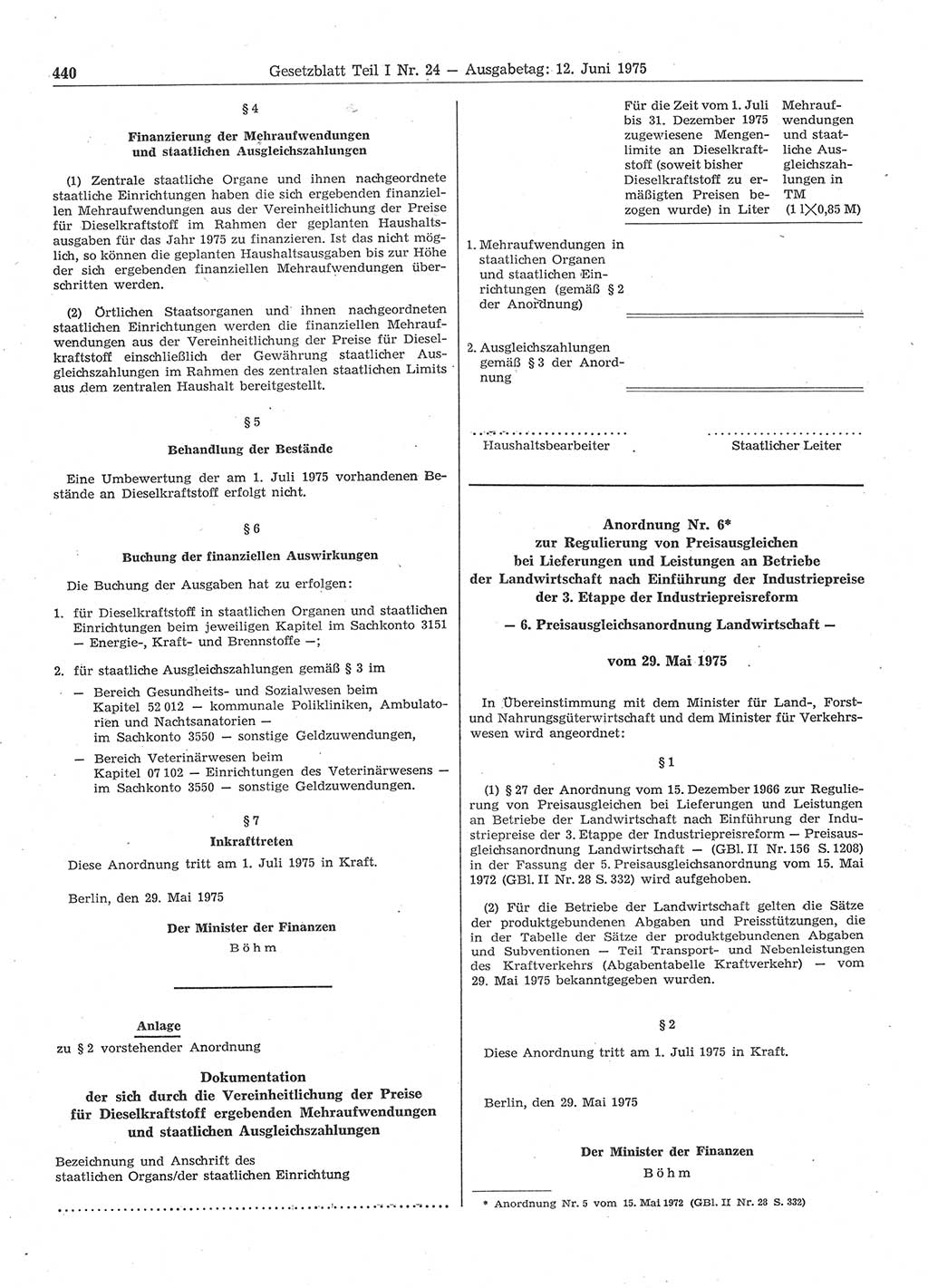 Gesetzblatt (GBl.) der Deutschen Demokratischen Republik (DDR) Teil Ⅰ 1975, Seite 440 (GBl. DDR Ⅰ 1975, S. 440)