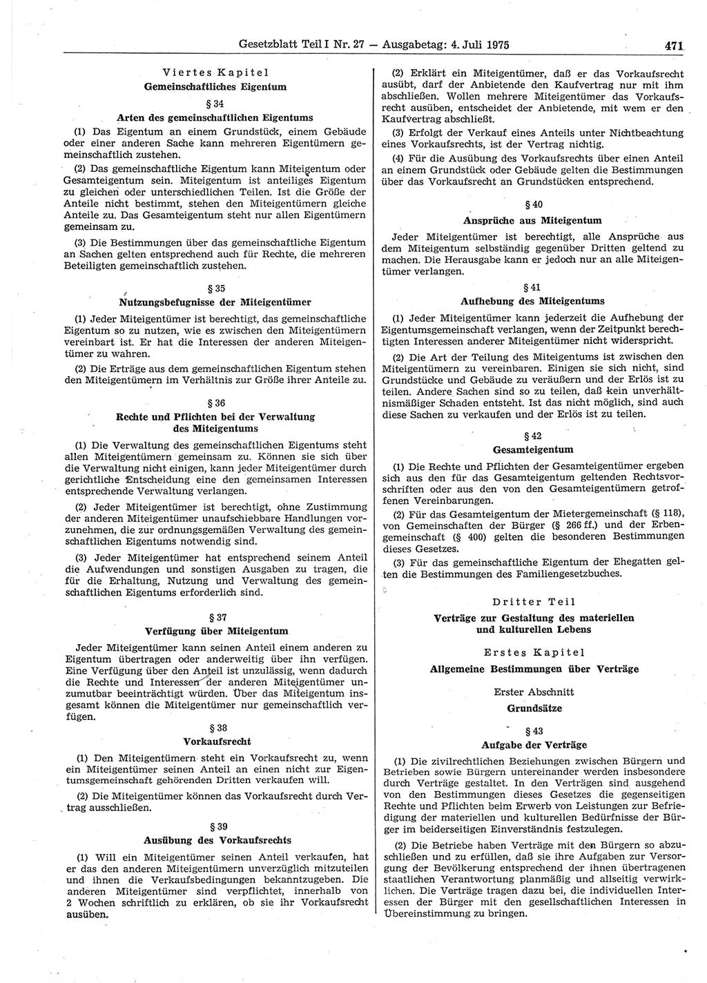 Gesetzblatt (GBl.) der Deutschen Demokratischen Republik (DDR) Teil Ⅰ 1975, Seite 471 (GBl. DDR Ⅰ 1975, S. 471)