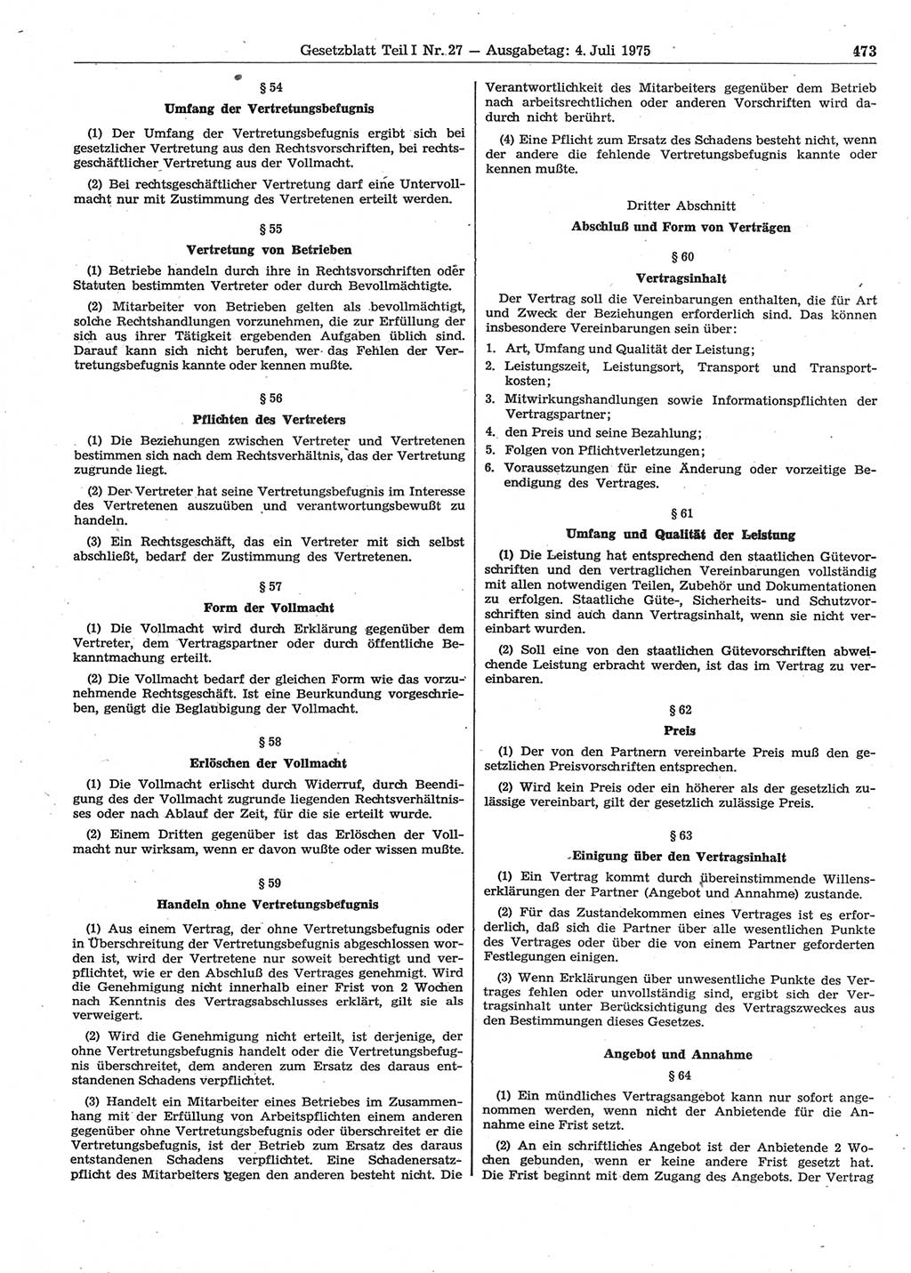 Gesetzblatt (GBl.) der Deutschen Demokratischen Republik (DDR) Teil Ⅰ 1975, Seite 473 (GBl. DDR Ⅰ 1975, S. 473)