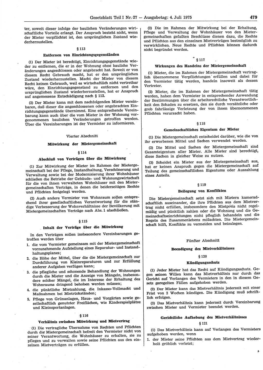 Gesetzblatt (GBl.) der Deutschen Demokratischen Republik (DDR) Teil Ⅰ 1975, Seite 479 (GBl. DDR Ⅰ 1975, S. 479)