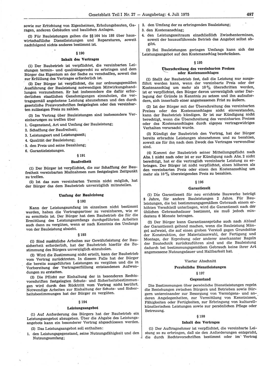 Gesetzblatt (GBl.) der Deutschen Demokratischen Republik (DDR) Teil Ⅰ 1975, Seite 487 (GBl. DDR Ⅰ 1975, S. 487)