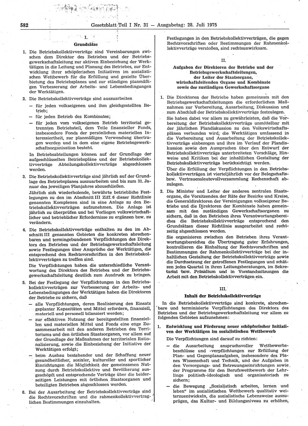 Gesetzblatt (GBl.) der Deutschen Demokratischen Republik (DDR) Teil Ⅰ 1975, Seite 582 (GBl. DDR Ⅰ 1975, S. 582)