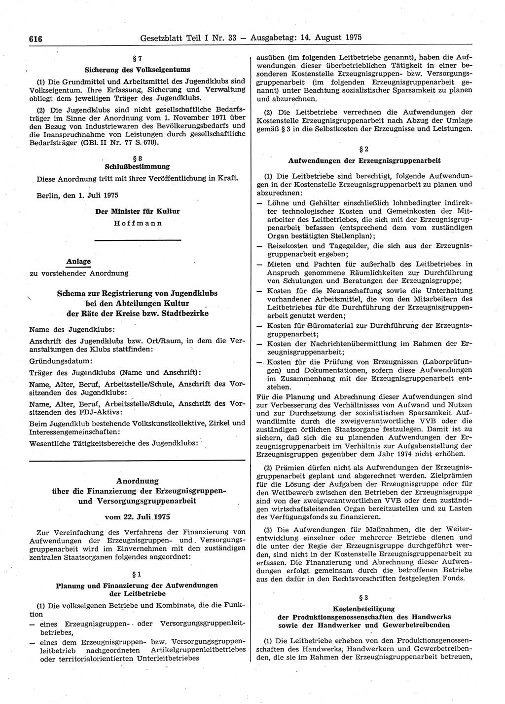 Gesetzblatt (GBl.) der Deutschen Demokratischen Republik (DDR) Teil Ⅰ 1975, Seite 616 (GBl. DDR Ⅰ 1975, S. 616)