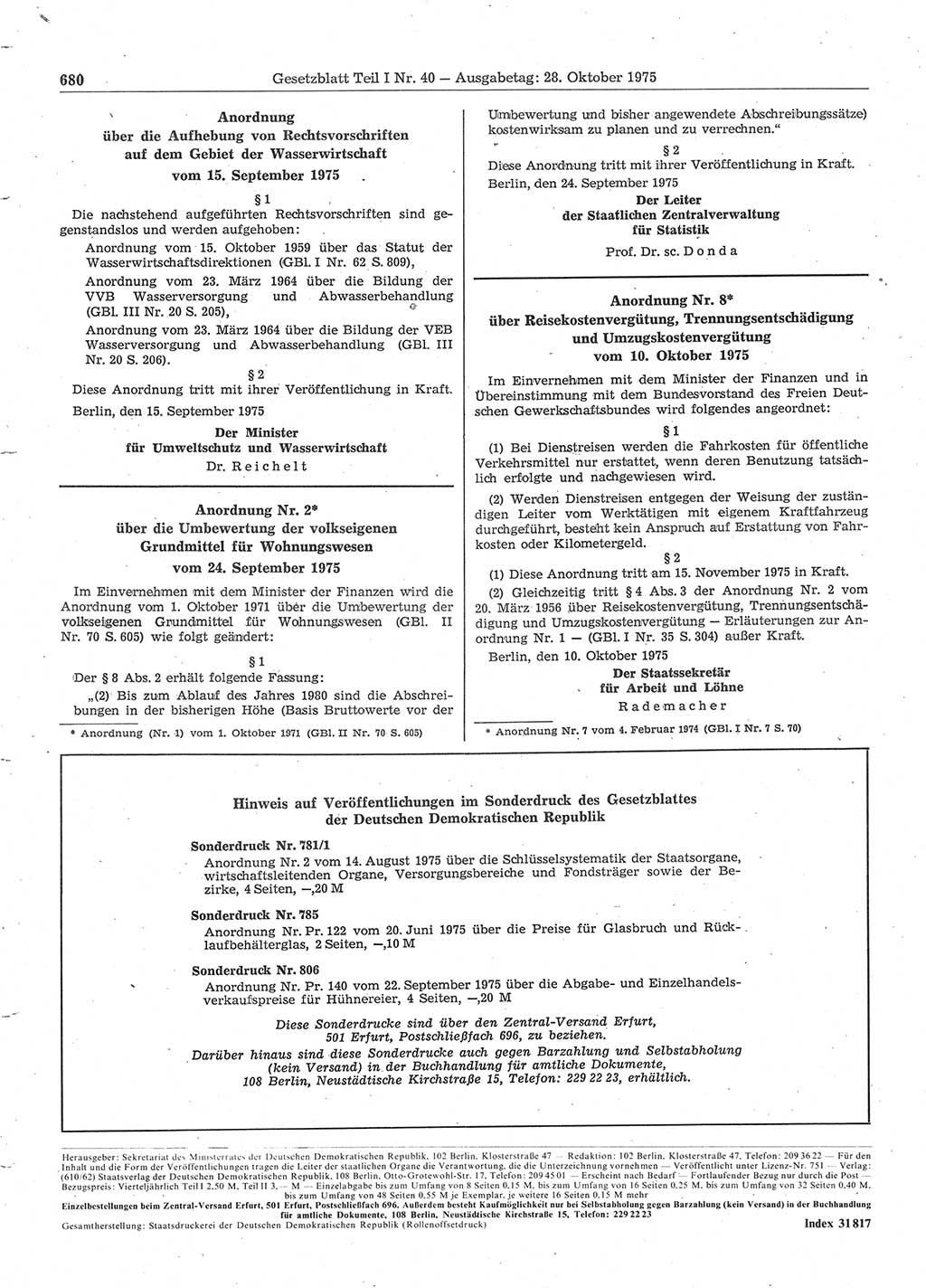 Gesetzblatt (GBl.) der Deutschen Demokratischen Republik (DDR) Teil Ⅰ 1975, Seite 680 (GBl. DDR Ⅰ 1975, S. 680)
