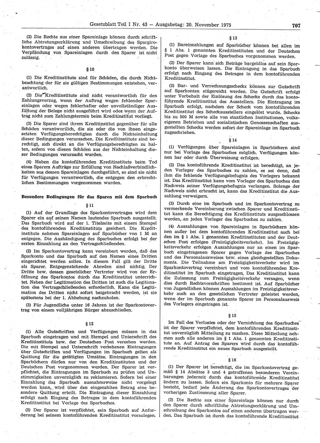 Gesetzblatt (GBl.) der Deutschen Demokratischen Republik (DDR) Teil Ⅰ 1975, Seite 707 (GBl. DDR Ⅰ 1975, S. 707)