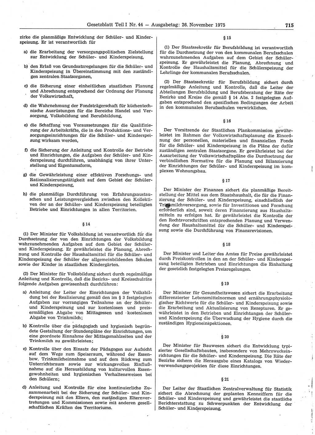 Gesetzblatt (GBl.) der Deutschen Demokratischen Republik (DDR) Teil Ⅰ 1975, Seite 715 (GBl. DDR Ⅰ 1975, S. 715)
