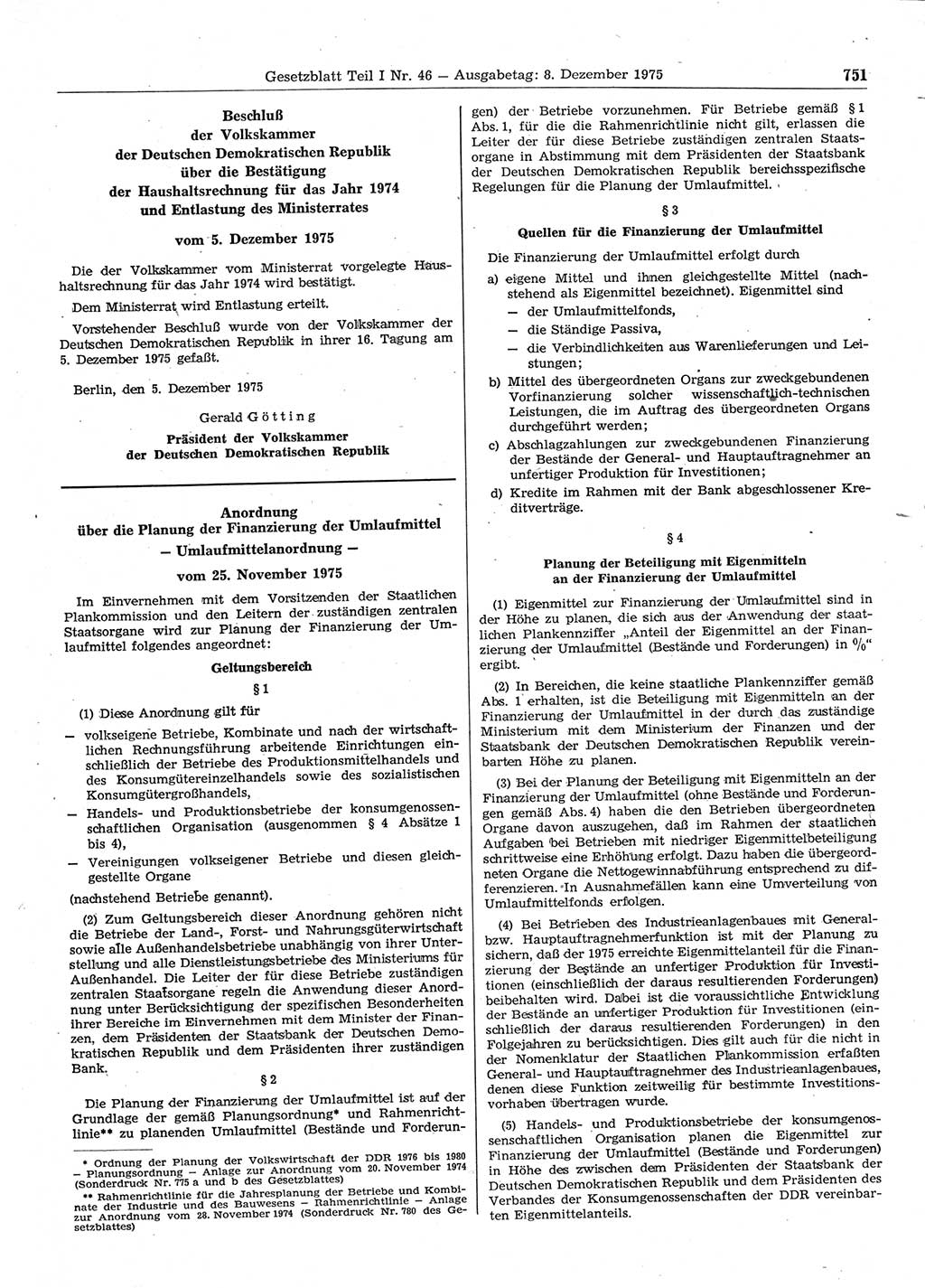 Gesetzblatt (GBl.) der Deutschen Demokratischen Republik (DDR) Teil Ⅰ 1975, Seite 751 (GBl. DDR Ⅰ 1975, S. 751)