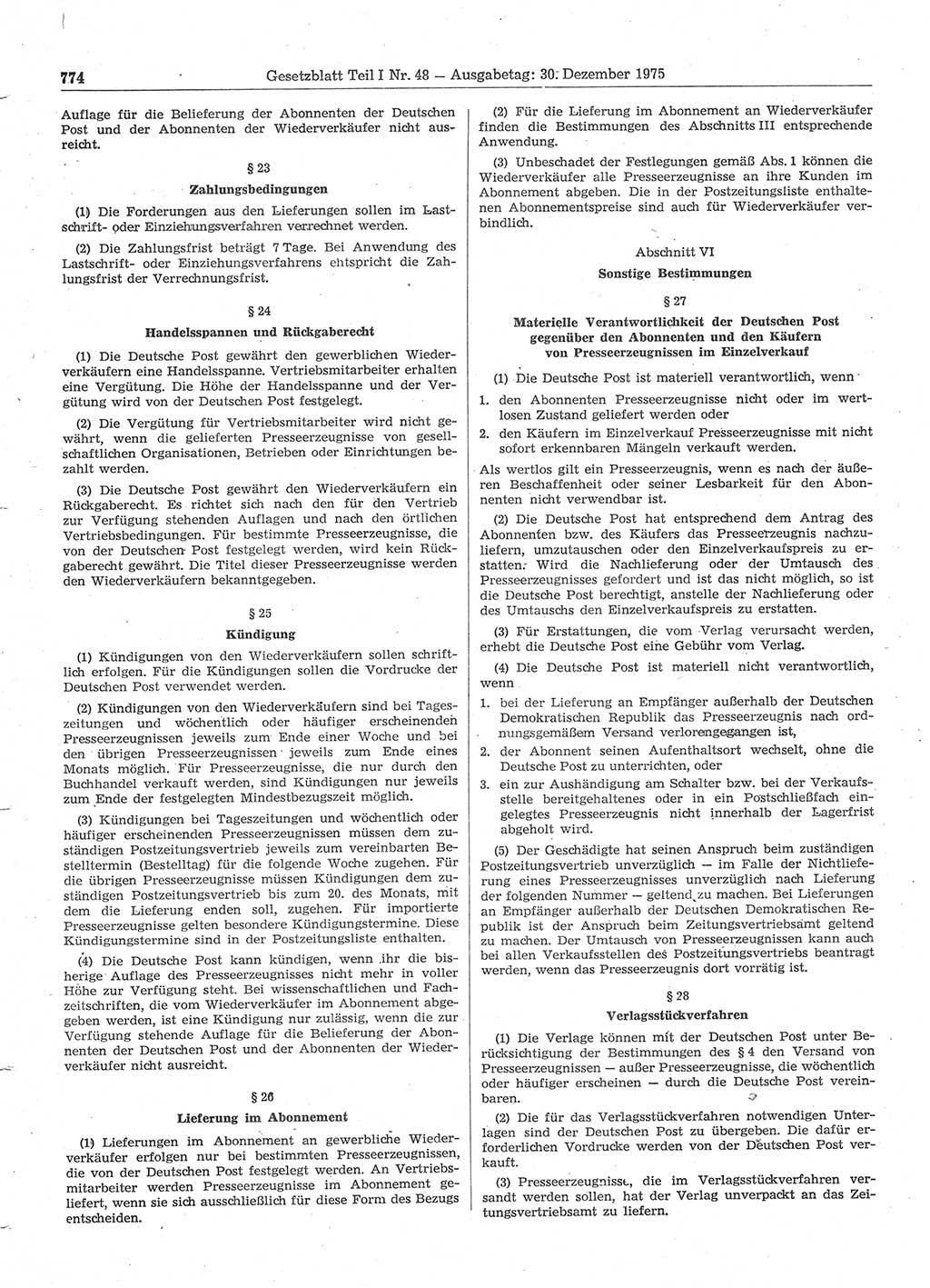 Gesetzblatt (GBl.) der Deutschen Demokratischen Republik (DDR) Teil Ⅰ 1975, Seite 774 (GBl. DDR Ⅰ 1975, S. 774)