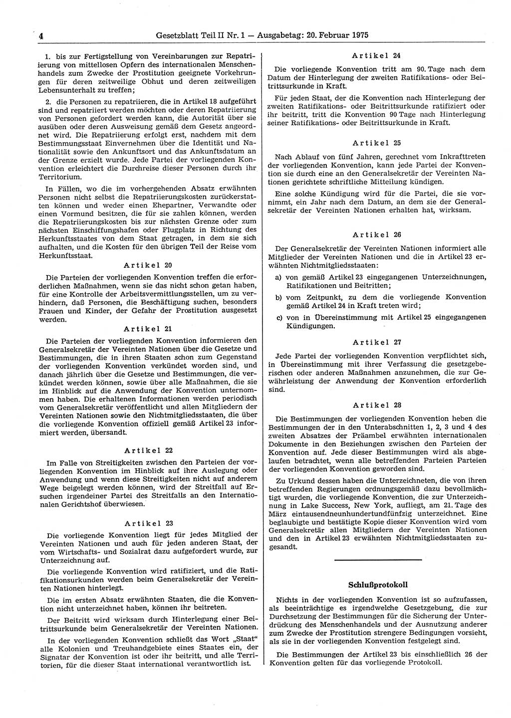 Gesetzblatt (GBl.) der Deutschen Demokratischen Republik (DDR) Teil ⅠⅠ 1975, Seite 4 (GBl. DDR ⅠⅠ 1975, S. 4)