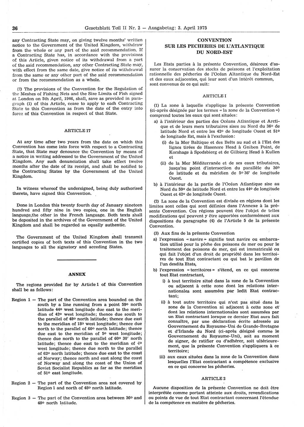 Gesetzblatt (GBl.) der Deutschen Demokratischen Republik (DDR) Teil ⅠⅠ 1975, Seite 36 (GBl. DDR ⅠⅠ 1975, S. 36)